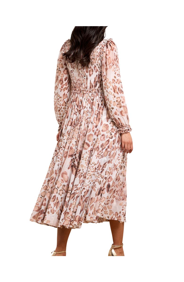 Needle & Thread Leopard Chiffon Smocked Ballerina Dress, Alternate, color, Moonshine