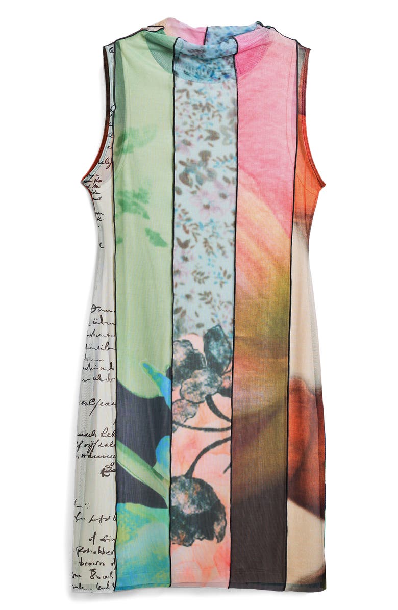 Desigual Mixed Print Mesh Minidress, Alternate, color, Bluish Green