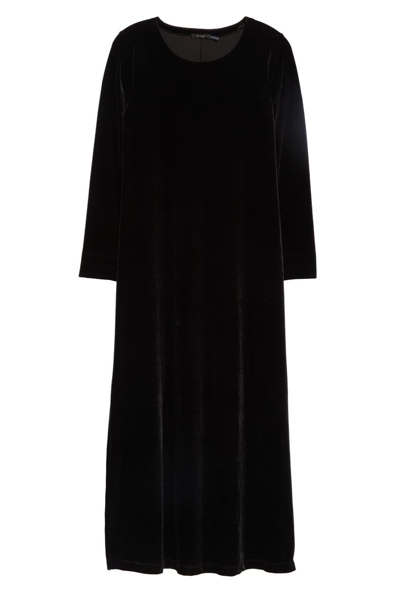 Natalie Long Sleeve Velvet Lounger Nightgown, Alternate, color, BLACK