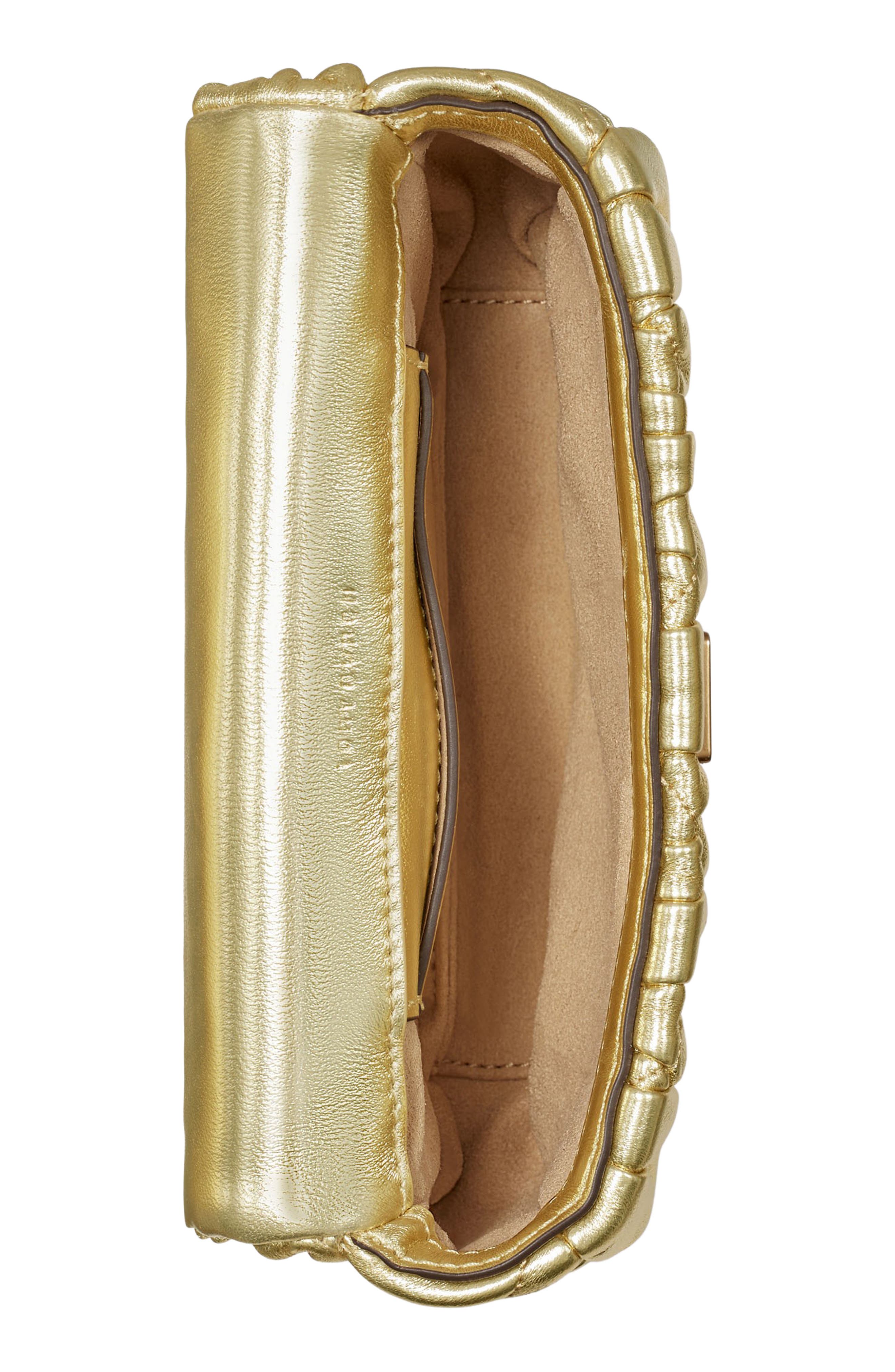 Tory Burch Mini Kira Metallic Ruched Convertible Leather Crossbody Bag, Alternate, color, 