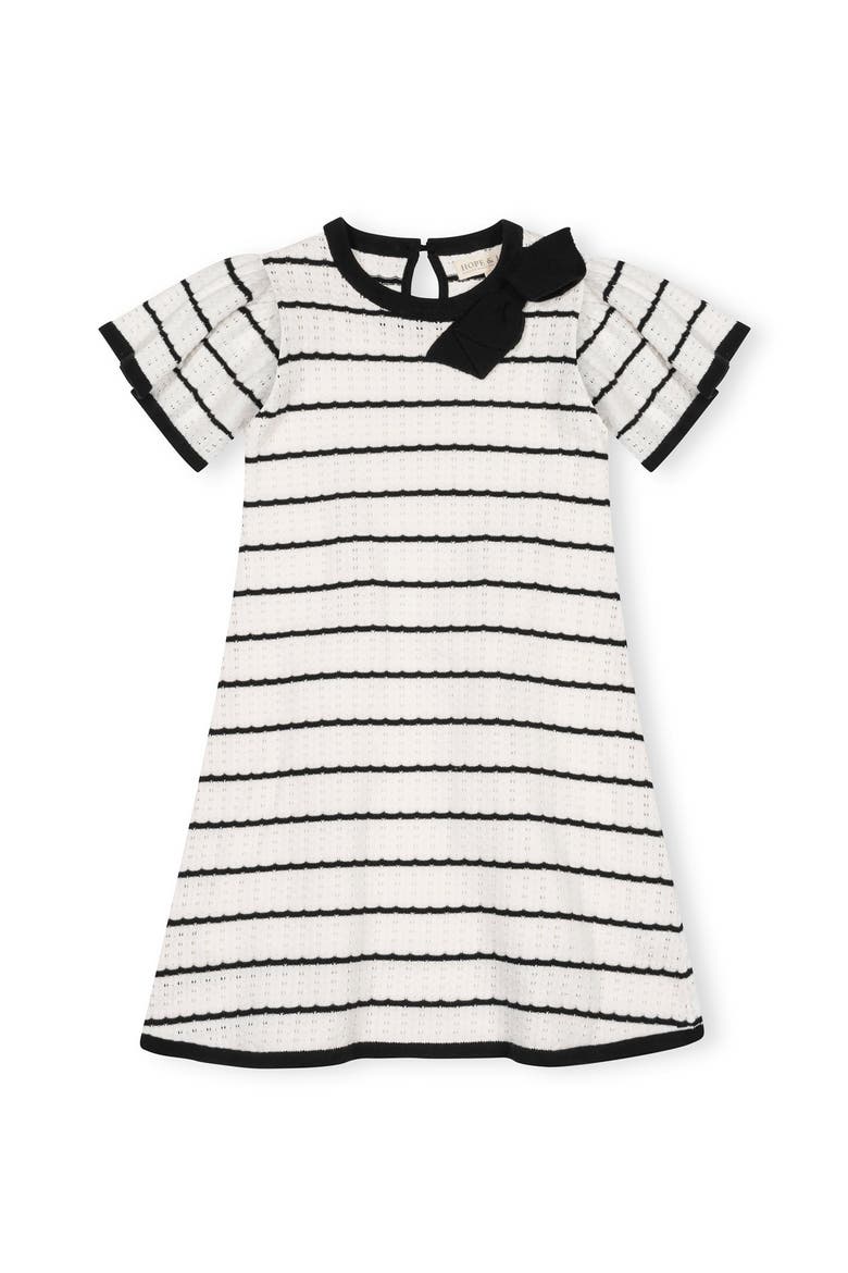 Kids' Organic Bow Detail Pointelle Sweater Dress, Main, color, Black Scallop