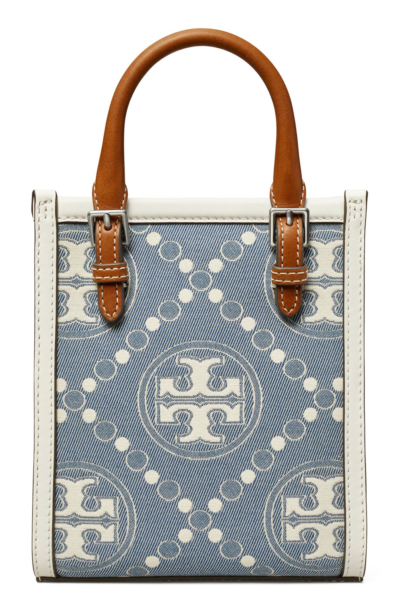 Tory Burch Mini T Monogram Denim Tote, Alternate, color, 