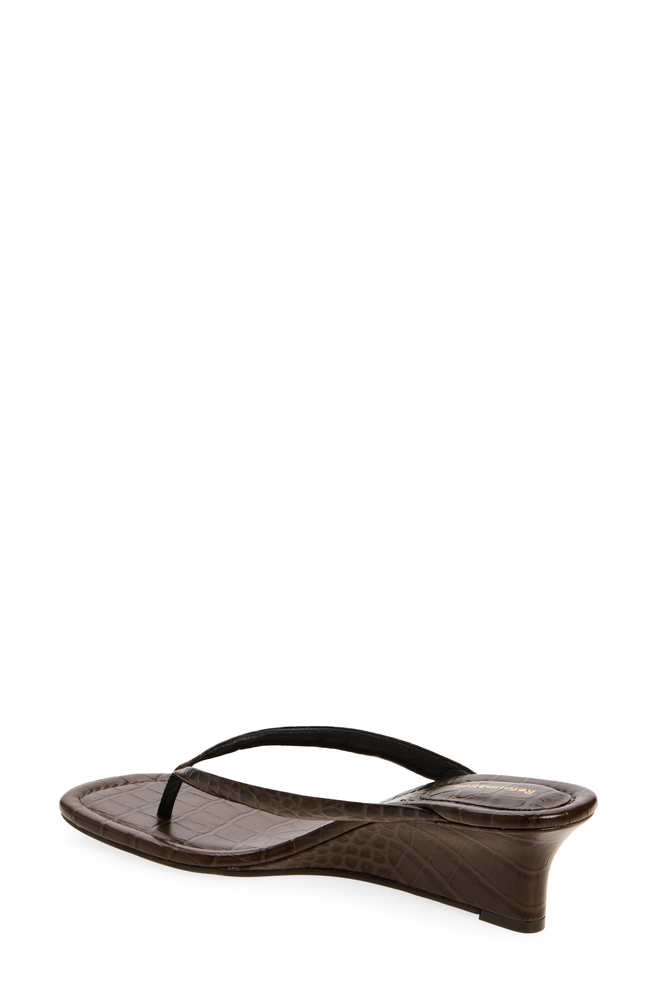 Reformation Amelia Wedge Sandal, Alternate, color, Brown Croc Effect