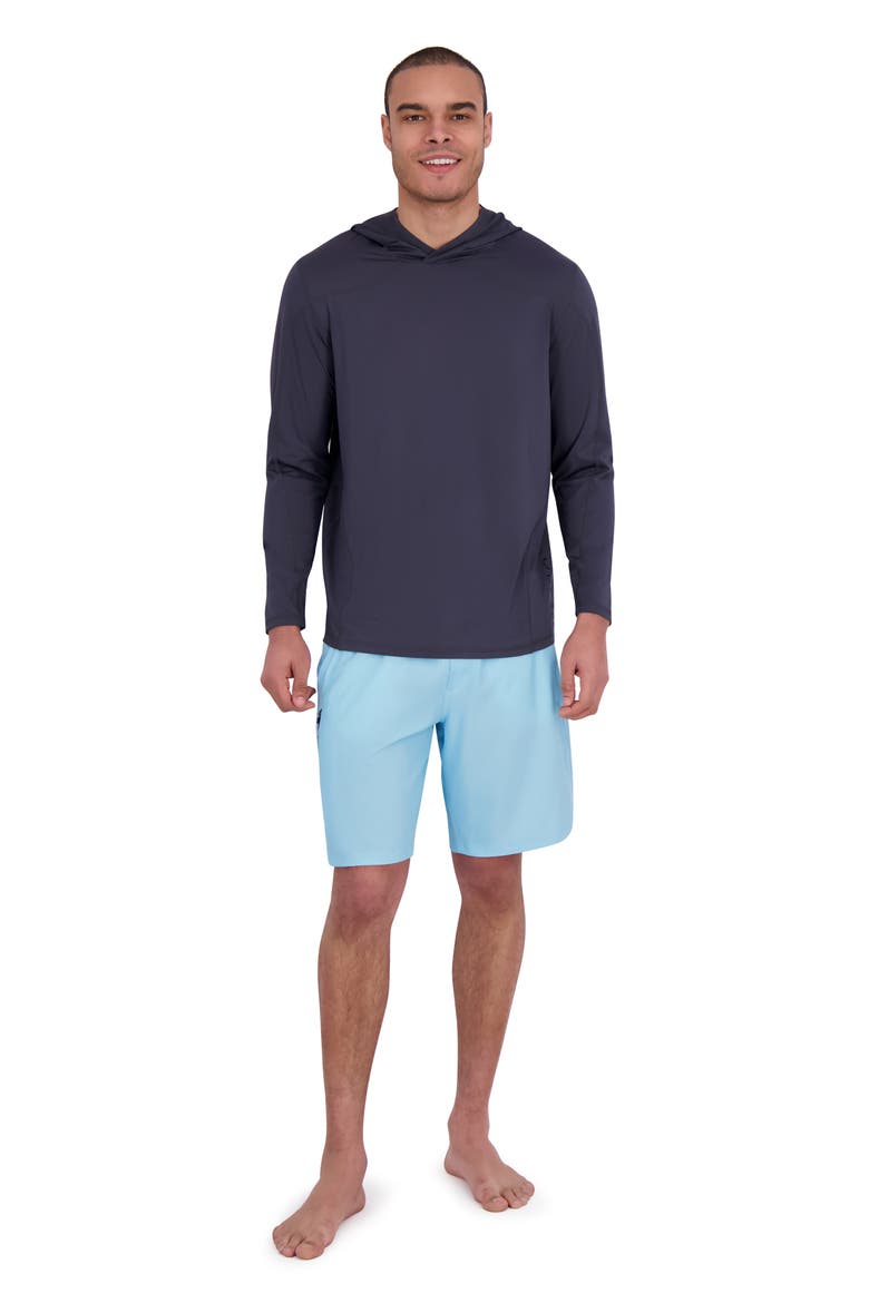 Textured Piecing Long Sleeve Hooded Rashguard, Alternate, color, EBONY