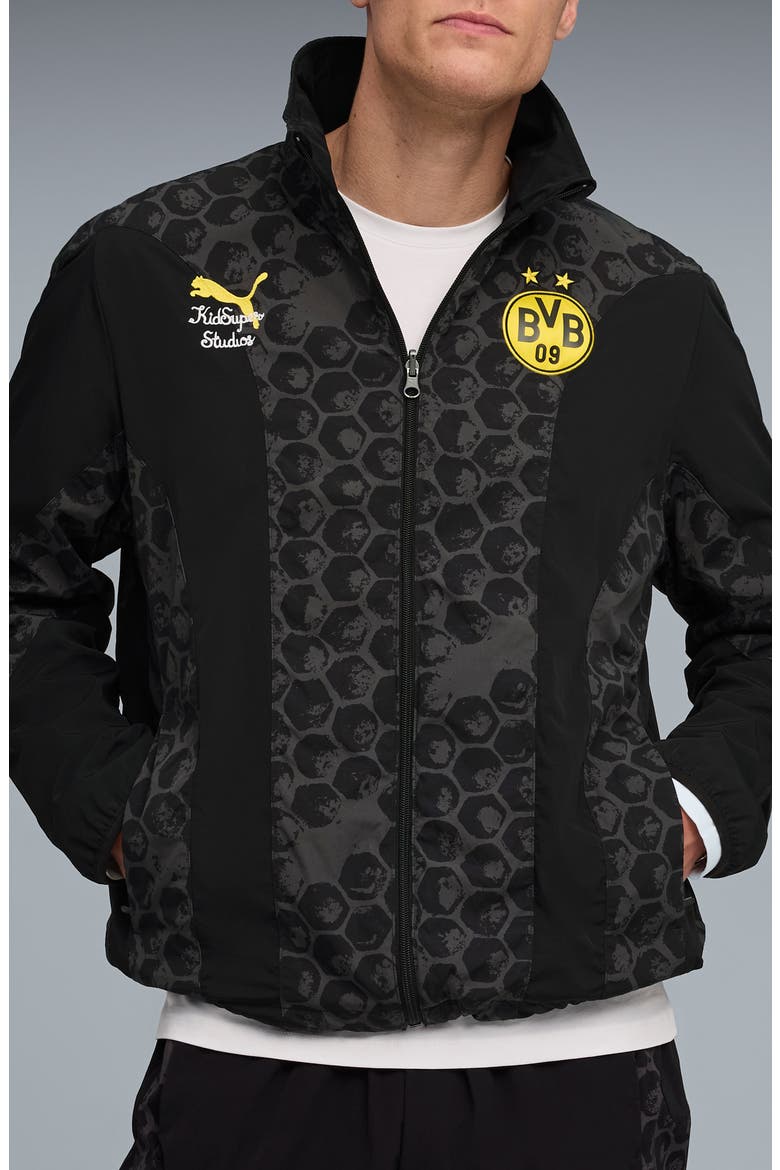 x KidSuper BVB Reversible Nylon Jacket, Main, color, PUMA BLACK-FASTER YELLOW
