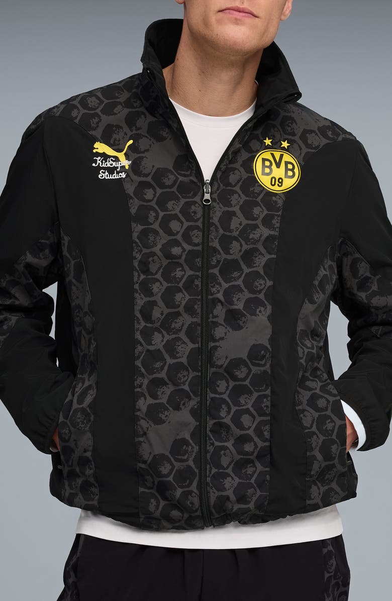 PUMA x KidSuper BVB Reversible Nylon Jacket, Main, color, Puma Black-Faster Yellow
