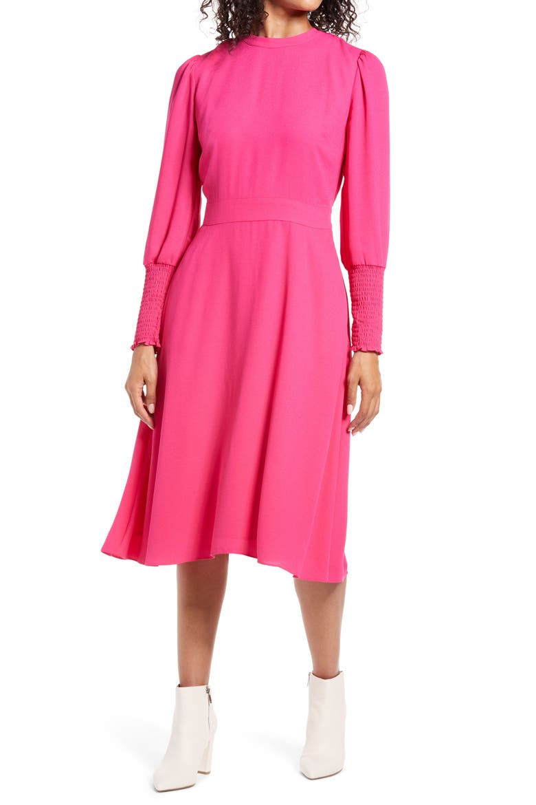 Tie Back Long Sleeve Dress, Main, color, PINK YARROW