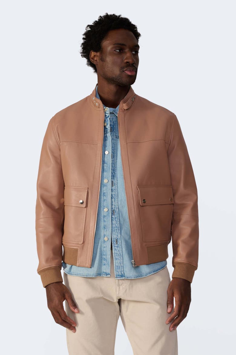 Rafe Leather Jacket, Main, color, Mocha Mousse