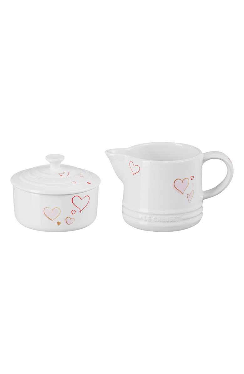 Le Creuset Mon Coeur Stoneware Sugar & Creamer Set, Main, color, White