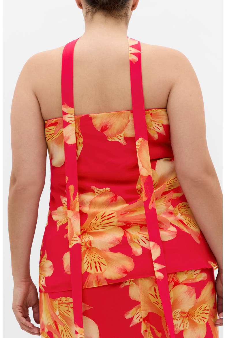 Soiree Floral Print Strapless Top & Scarf, Alternate, color, FUCHSIA LILY