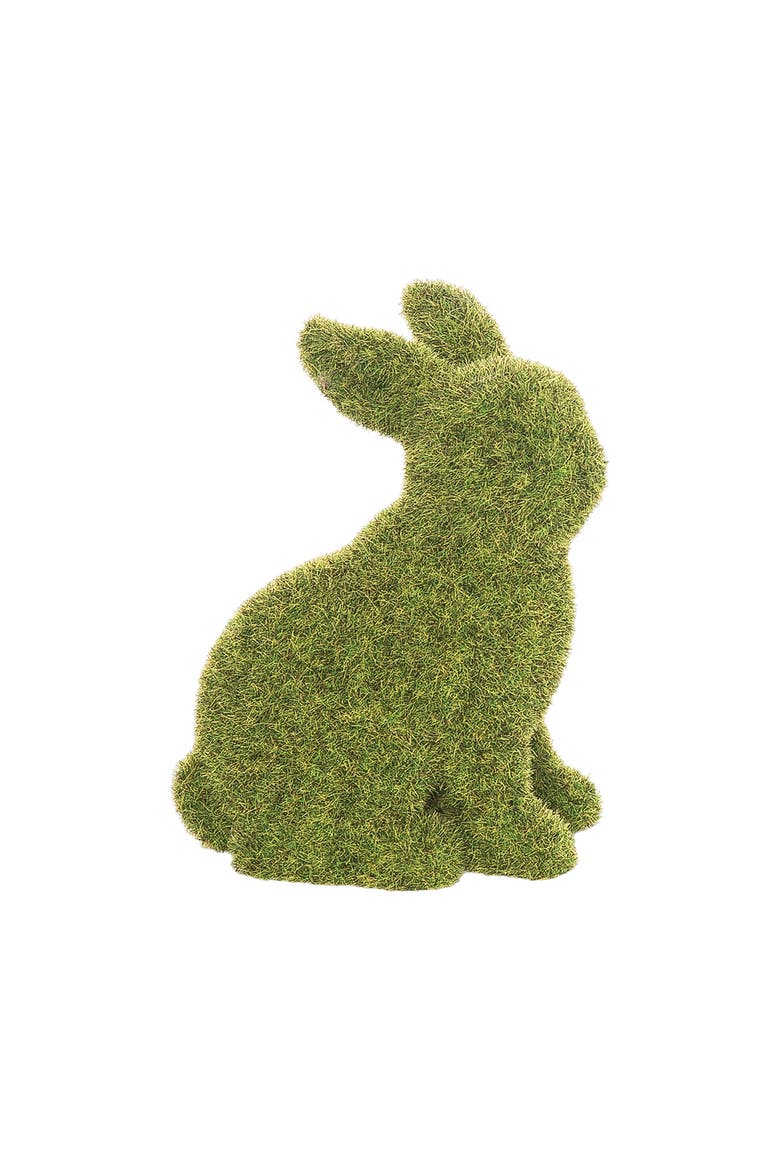 Flocked Sitting Bunny Figurine, Main, color, Green