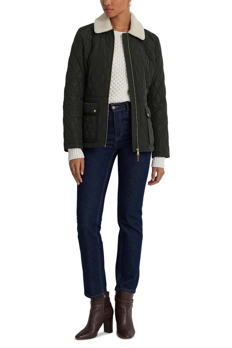 Berber Quilted Faux Shearling Trim Jacket, Alternate, color, LITCHFIELD LODEN