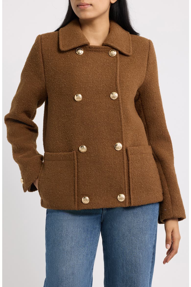 Plaid Double Breasted Short Coat, Main, color, CAMEL