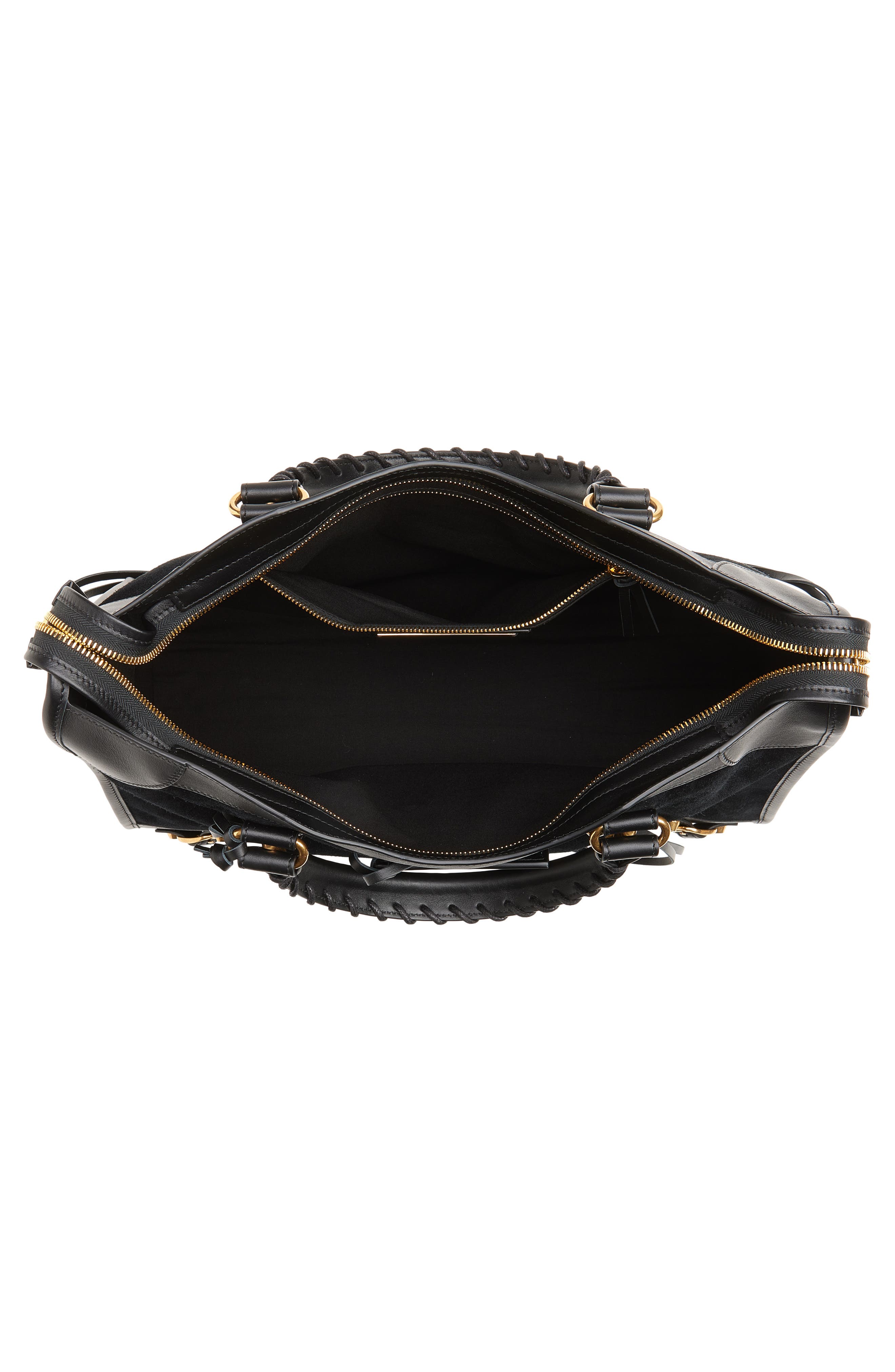 Balenciaga Medium Le City Suede Satchel, Alternate, color, 1000 Black