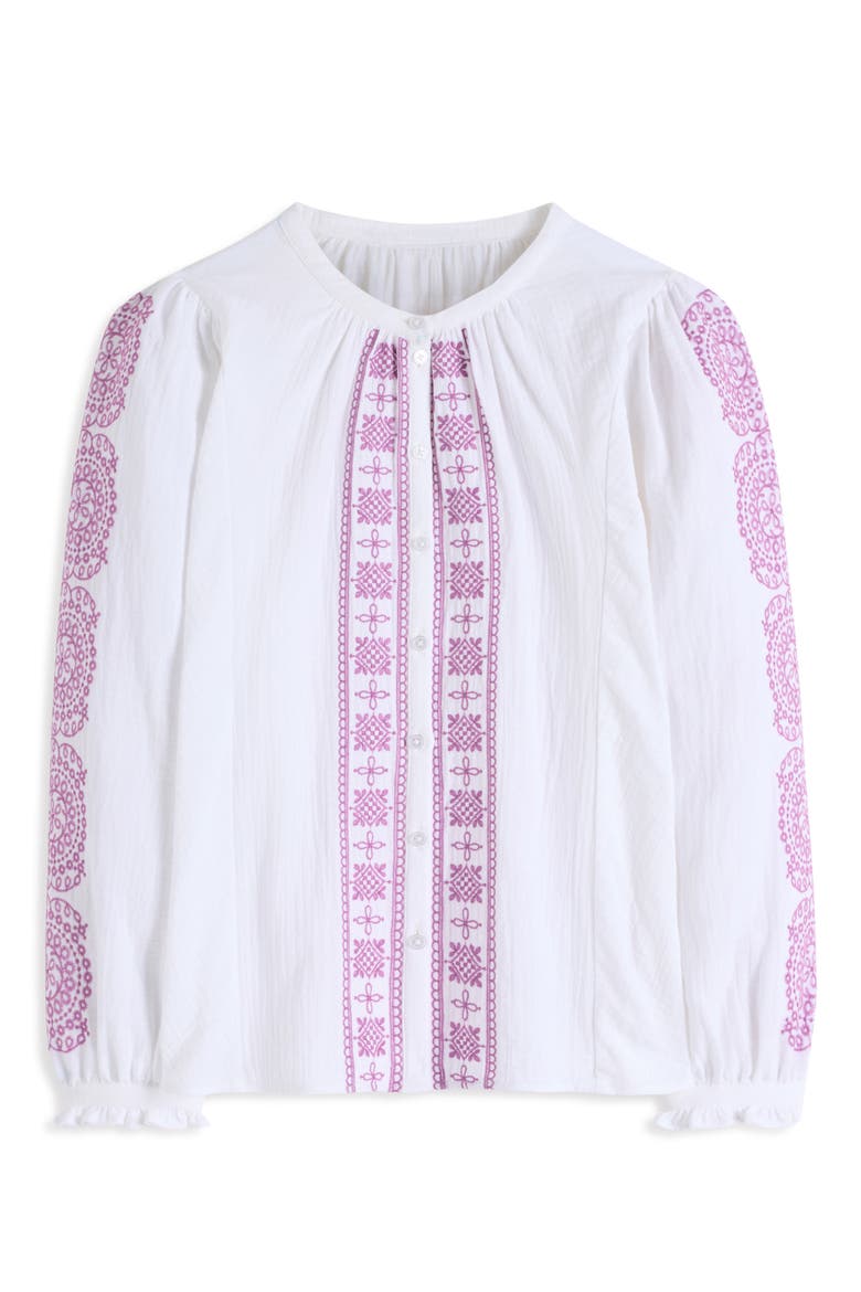 Camille Double Cloth Cotton Top, Alternate, color, WHITE EMBROIDERED