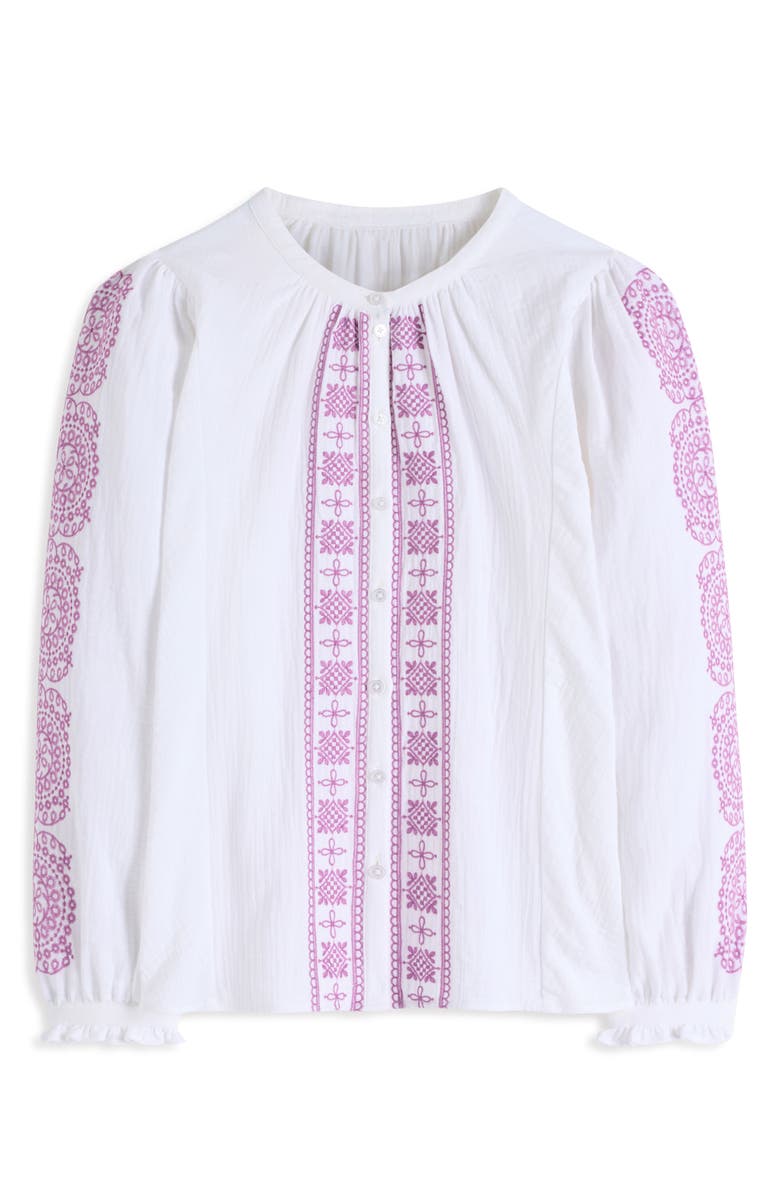 Boden Camille Double Cloth Cotton Top, Alternate, color, White Embroidered