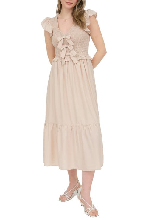 Bow Cap Sleeve Smocked Fit & Flare Midi Dress