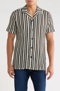 T.R. PREMIUM Textured Stripe Knit Short Sleeve Button-Up Shirt
