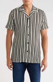 T.R. PREMIUM Textured Stripe Knit Short Sleeve Button-Up Shirt
