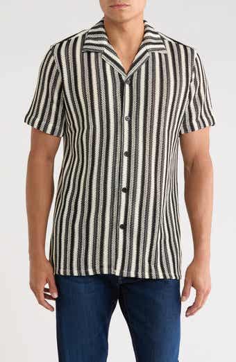 T.R. PREMIUM Textured Stripe Knit Short Sleeve Button-Up Shirt
