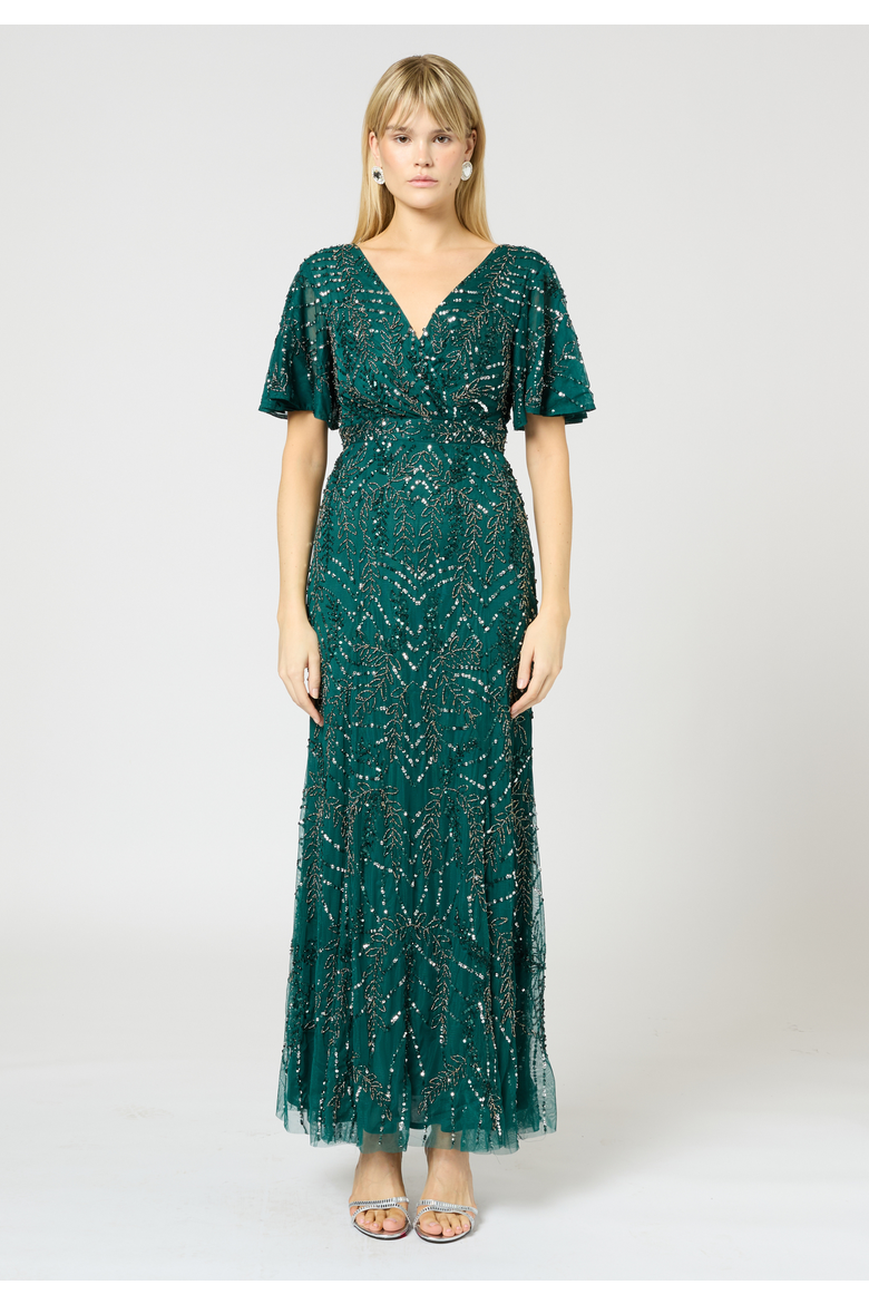 Embellished Sequins Wrap Neck Maxi, Main, color, EMERALD GREEN