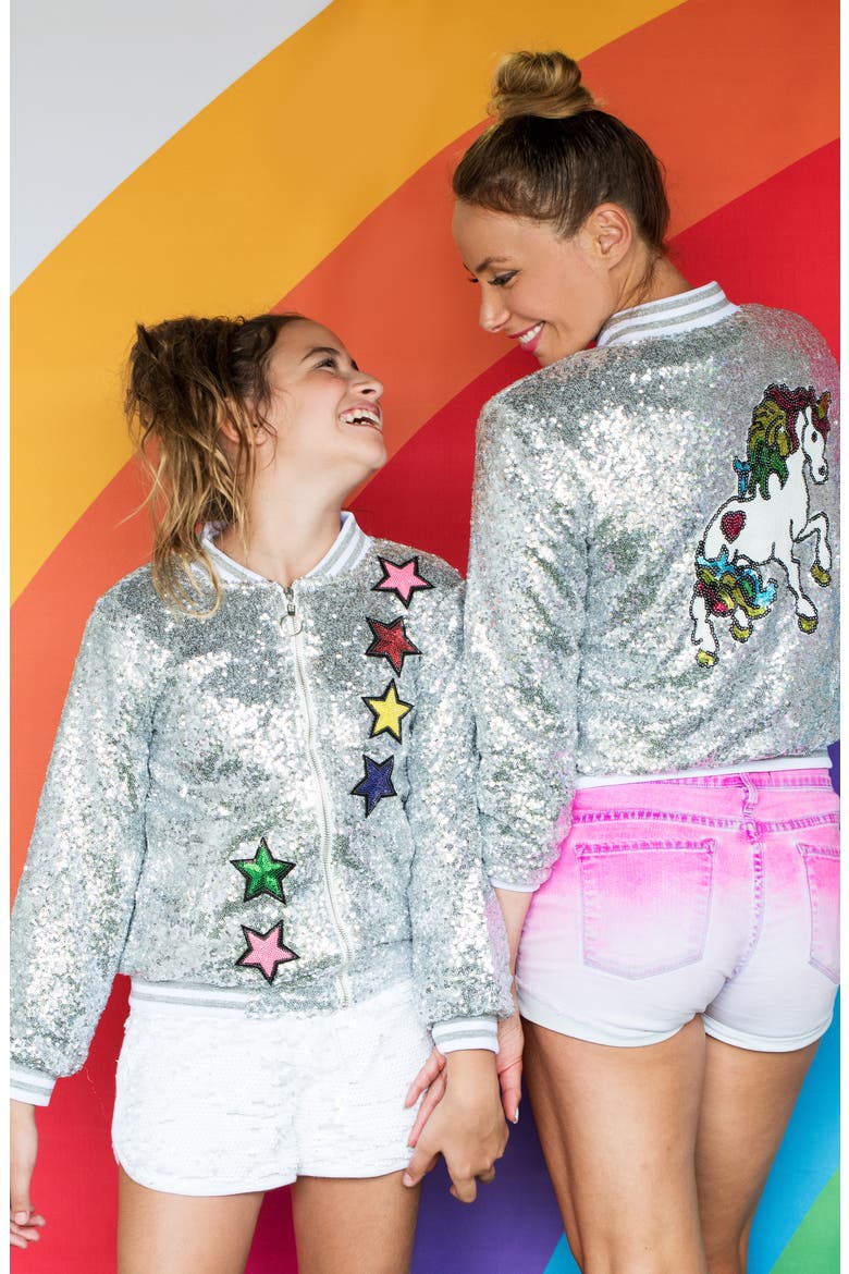 Girls Unicorn Sequin Bomber, Alternate, color, SILVER