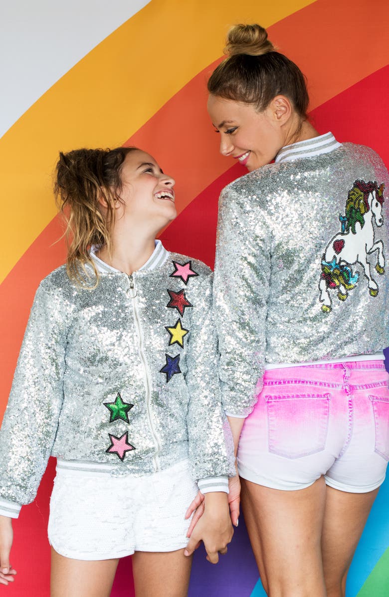 Lola + The Boys Lola & the Boys Unicorn Sequin Bomber Jacket, Alternate, color, 