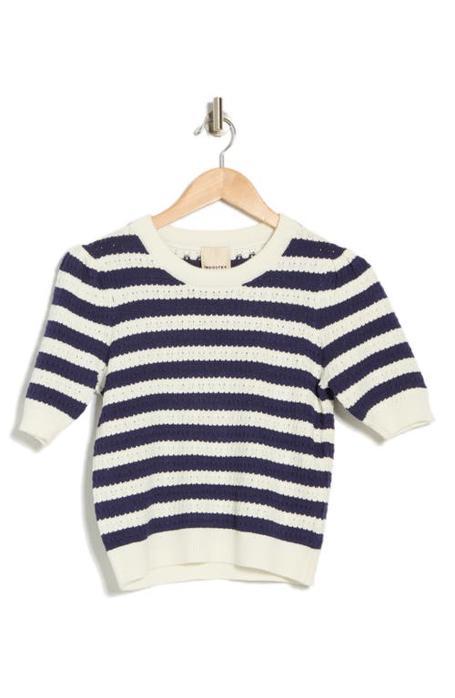 Industry Republic Clothing Stripe Pointelle Sweater In Navy/white