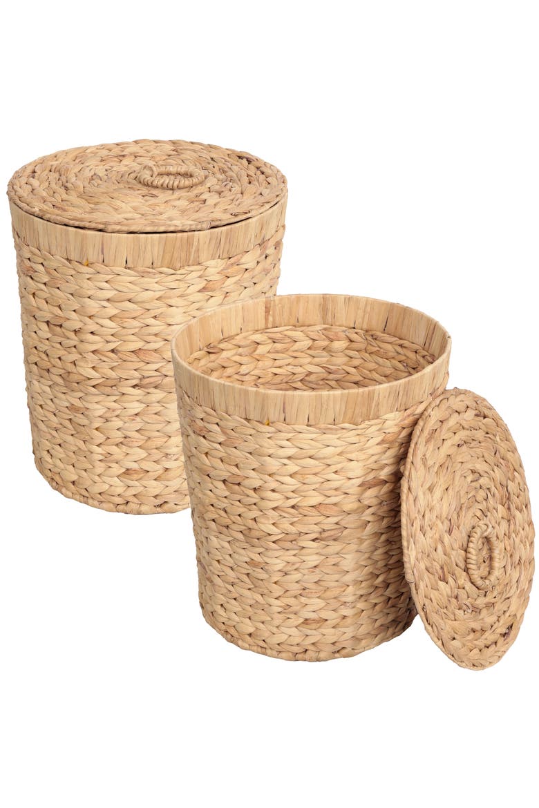 Handwoven Water Hyacinth 5.7-Gallon Tapered Round Wicker Watebasket with Lid, Main, color, Natural