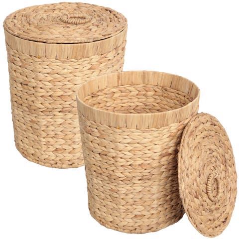 Handwoven Water Hyacinth 5.7-Gallon Tapered Round Wicker Watebasket with Lid (Set of 2)