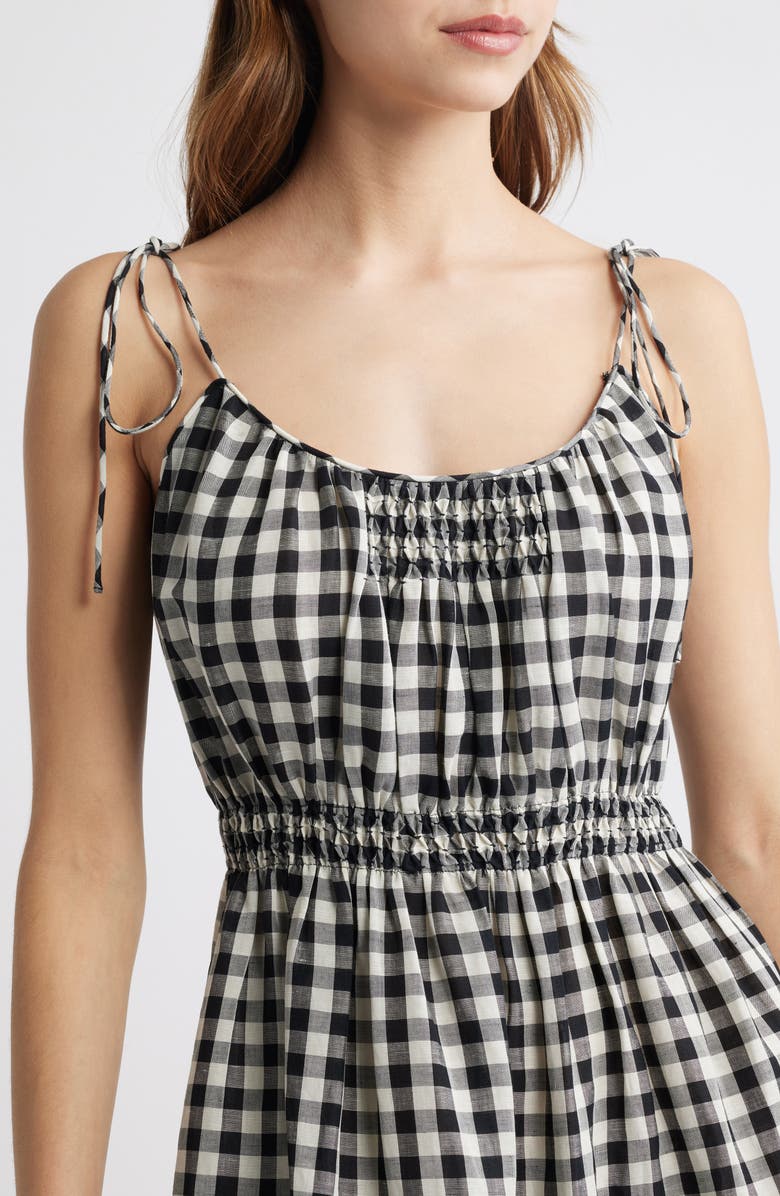 DÔEN Leslie Gingham Pleated Maxi Dress, Alternate, color, Black Marilyn Gingham