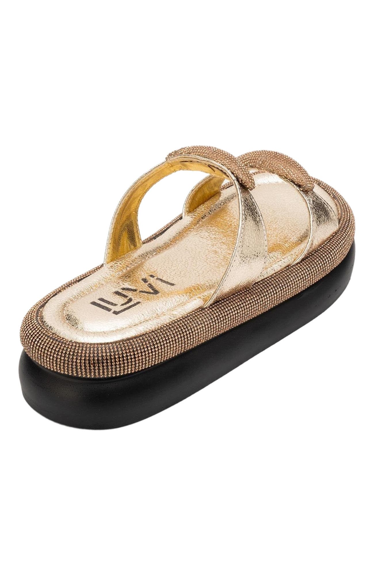 Prologue Shoes Finery Embellished Platform Slide, Alternate, color, Gold Faux Leather