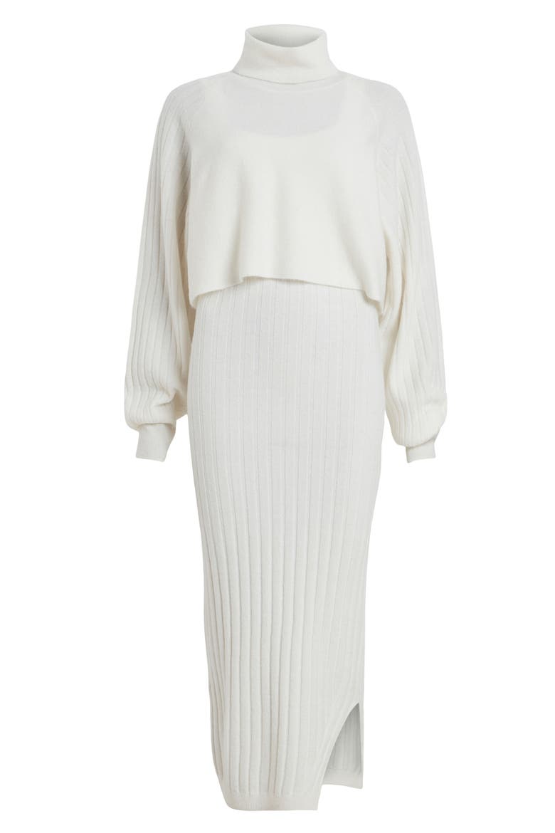 Margot Rib Dress with Turtleneck Sweater, Alternate, color, CHALK WHITE