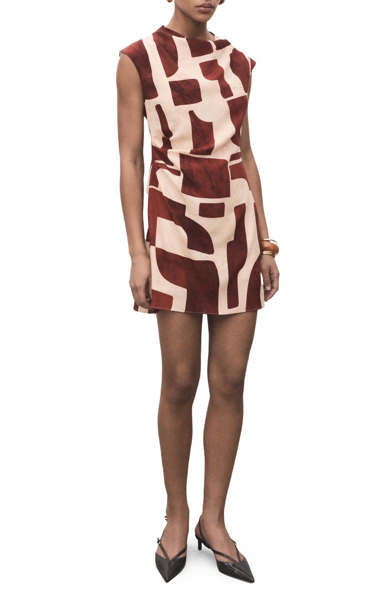 MANGO Printed Pleated Minidress, Main, color, Ecru