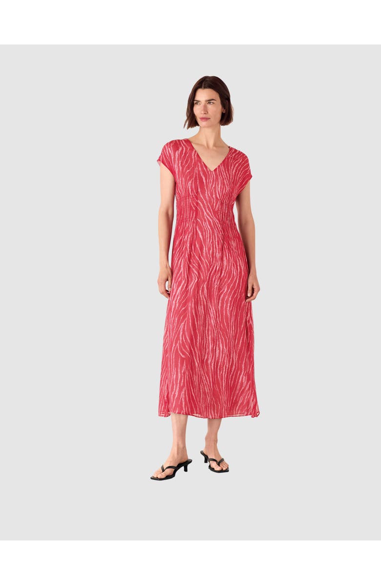 Whistles Short Sleeve Zebra Texture Midi Dress, Main, color, Red/Multi