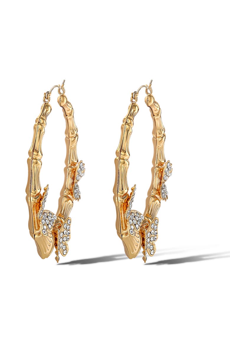 Butterfly on Hoops Earrings, Alternate, color, Gold