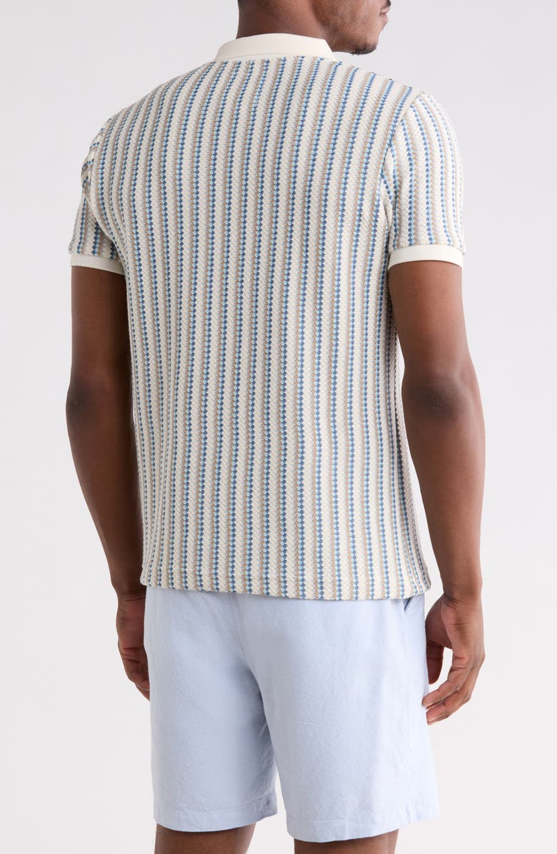 DENIM AND FLOWER Johnny Collar Knit Polo, Alternate, color, Cream/ Blue