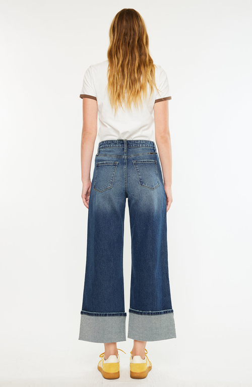 Kancan Collie Ultra High Rise Cropped Wide Leg Jeans In Blue