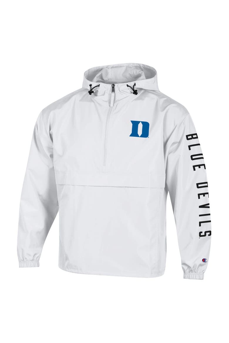 Men's Champion  White Duke Blue Devils Cloud Packable Half-Zip Hooded Jacket, Alternate, color, White