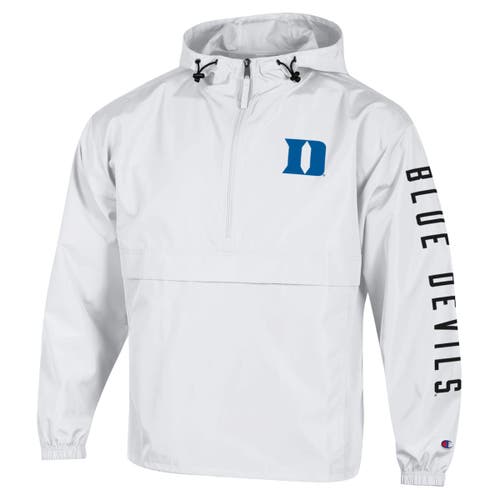 Champion White Duke Blue Devils Cloud Packable Half-zip Hooded Jacket In White