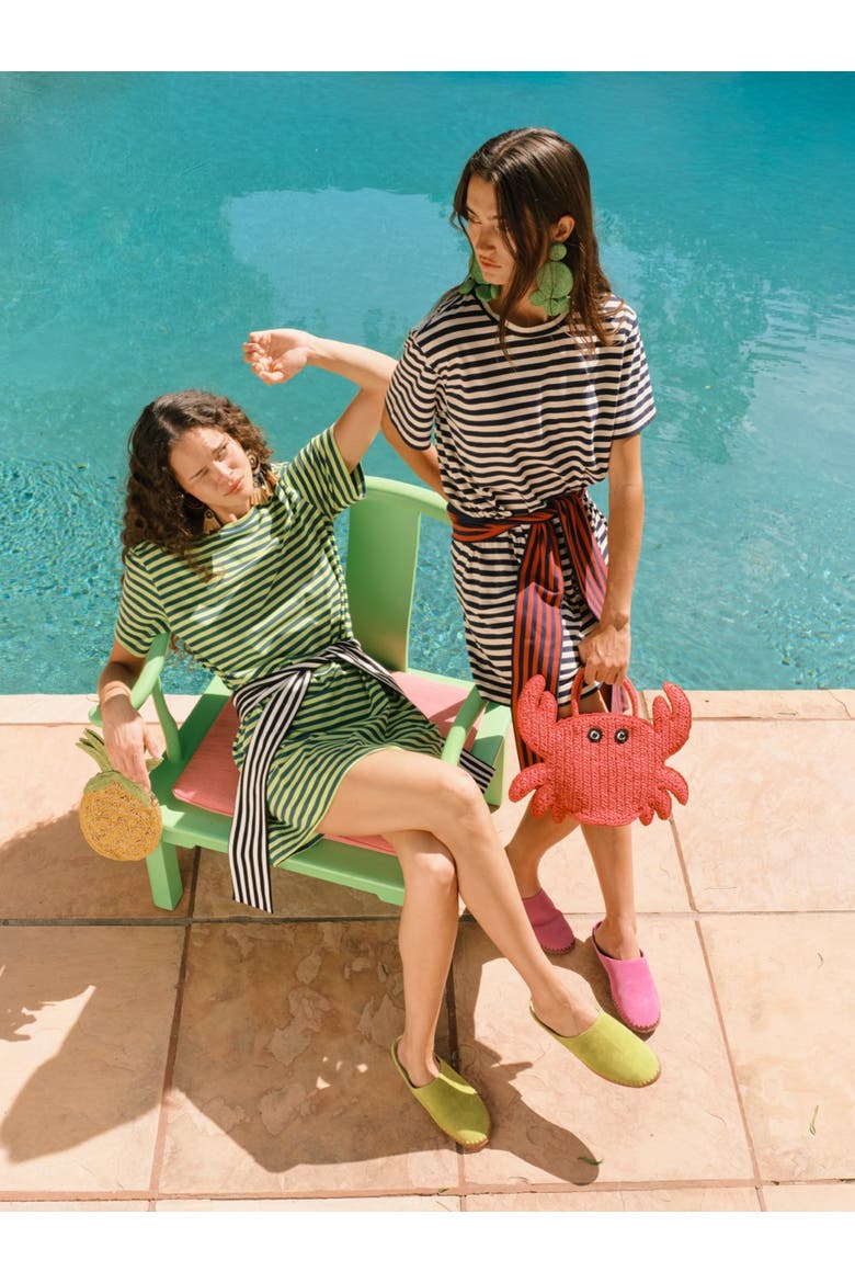 Lottie T-Shirt Dress with Tie Waist, Alternate, color, Navy Stripe Combo