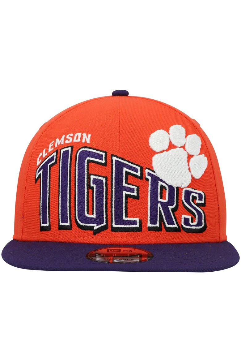 Men's New Era Orange Clemson Tigers Two-Tone Vintage Wave 9FIFTY Snapback Hat, Alternate, color, Orange