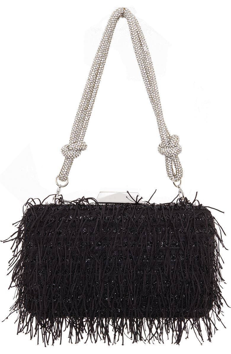 Nina Fringe Crystal Cord Minaudiere, Main, color, Black