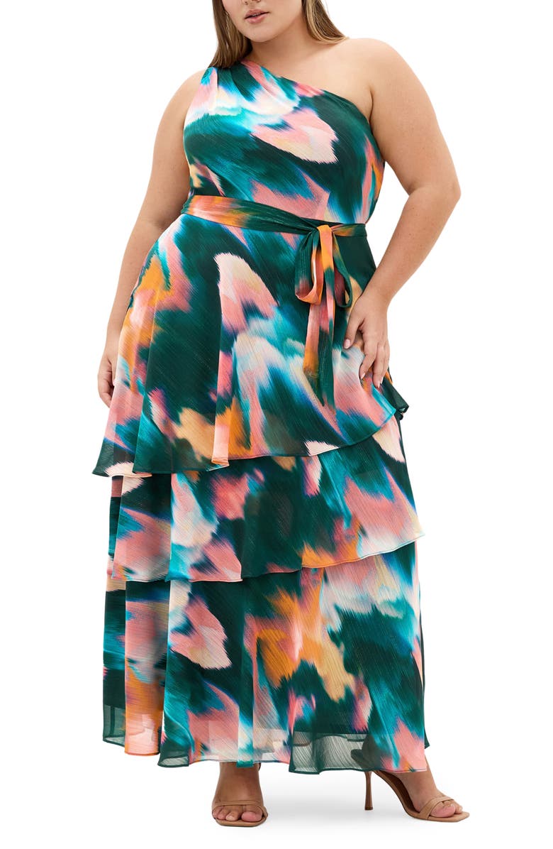 City Chic Rendezvous Tiered Ruffle Dress, Main, color, Rendezvous