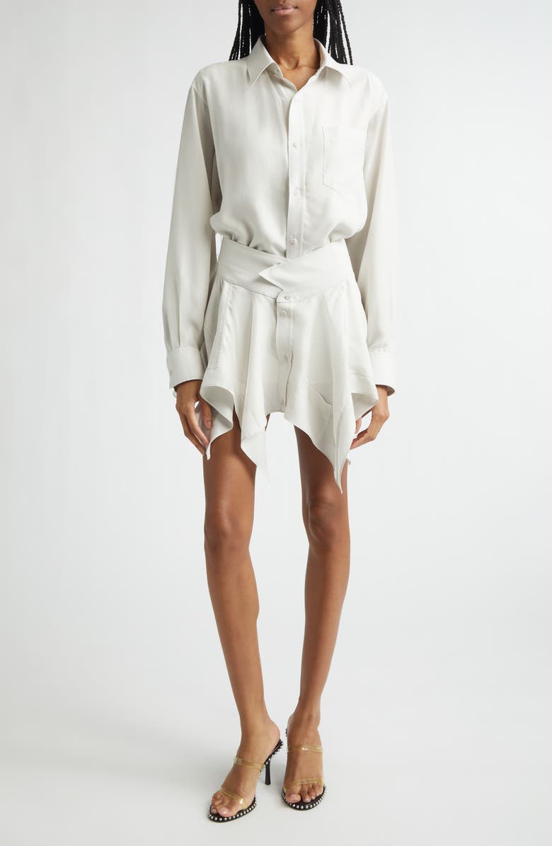 Alexander Wang Cutoff Long Sleeve Silk Double Shirtdress, Main, color, Ash White