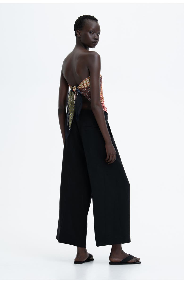 H&M Ankle-length Linen-blend Trousers, Alternate, color, Black