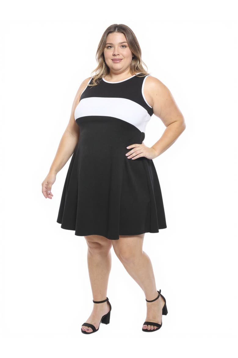 Plus Size Sleeveless Round Neck Knee Length Soft Flare A-Line Dress, Alternate, color, Black
