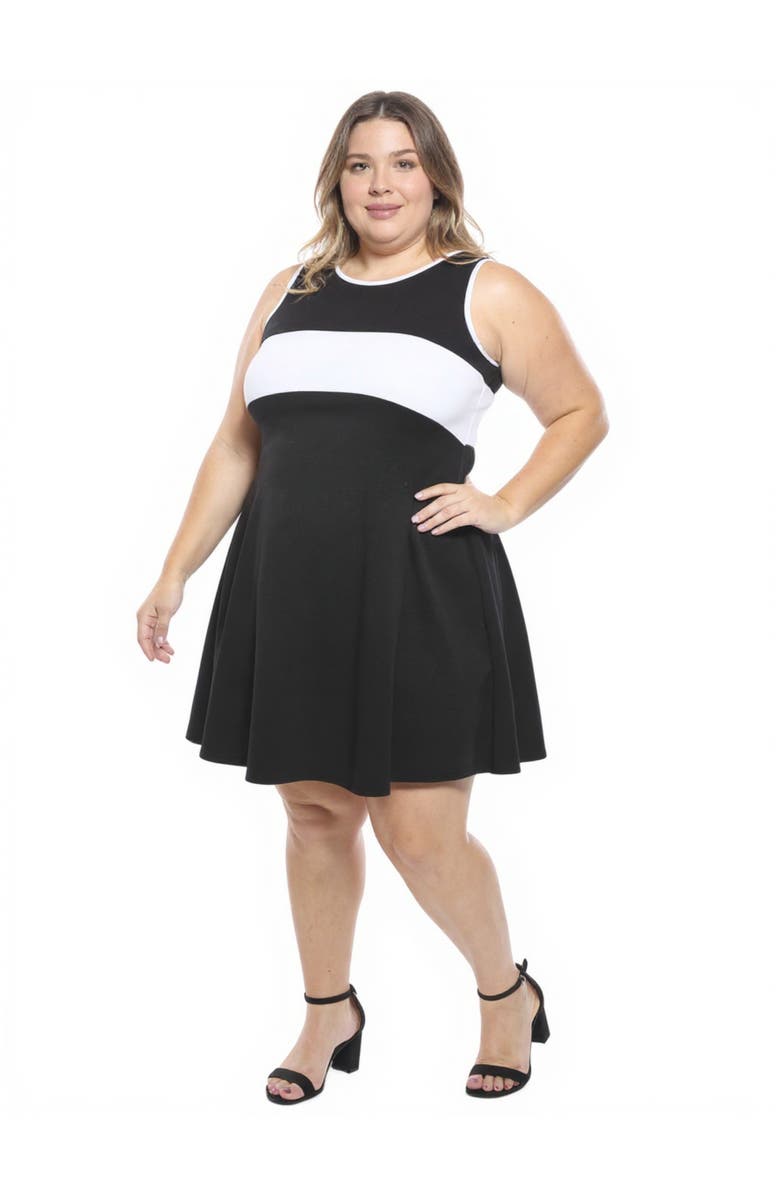 24seven Comfort Apparel Plus Size Sleeveless Round Neck Knee Length Soft Flare A-Line Dress, Alternate, color, Black