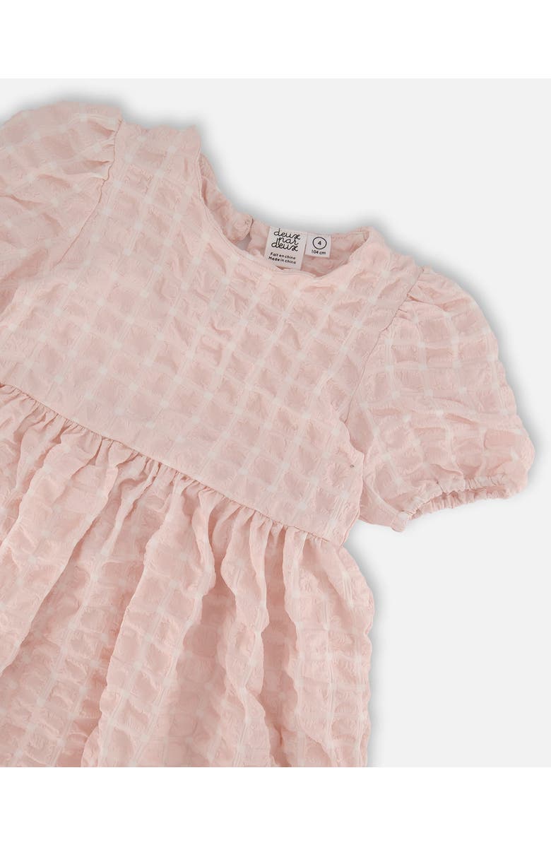 Deux par Deux Little Girl's Plaid Puff Sleeve Dress Beige Pink, Alternate, color, 