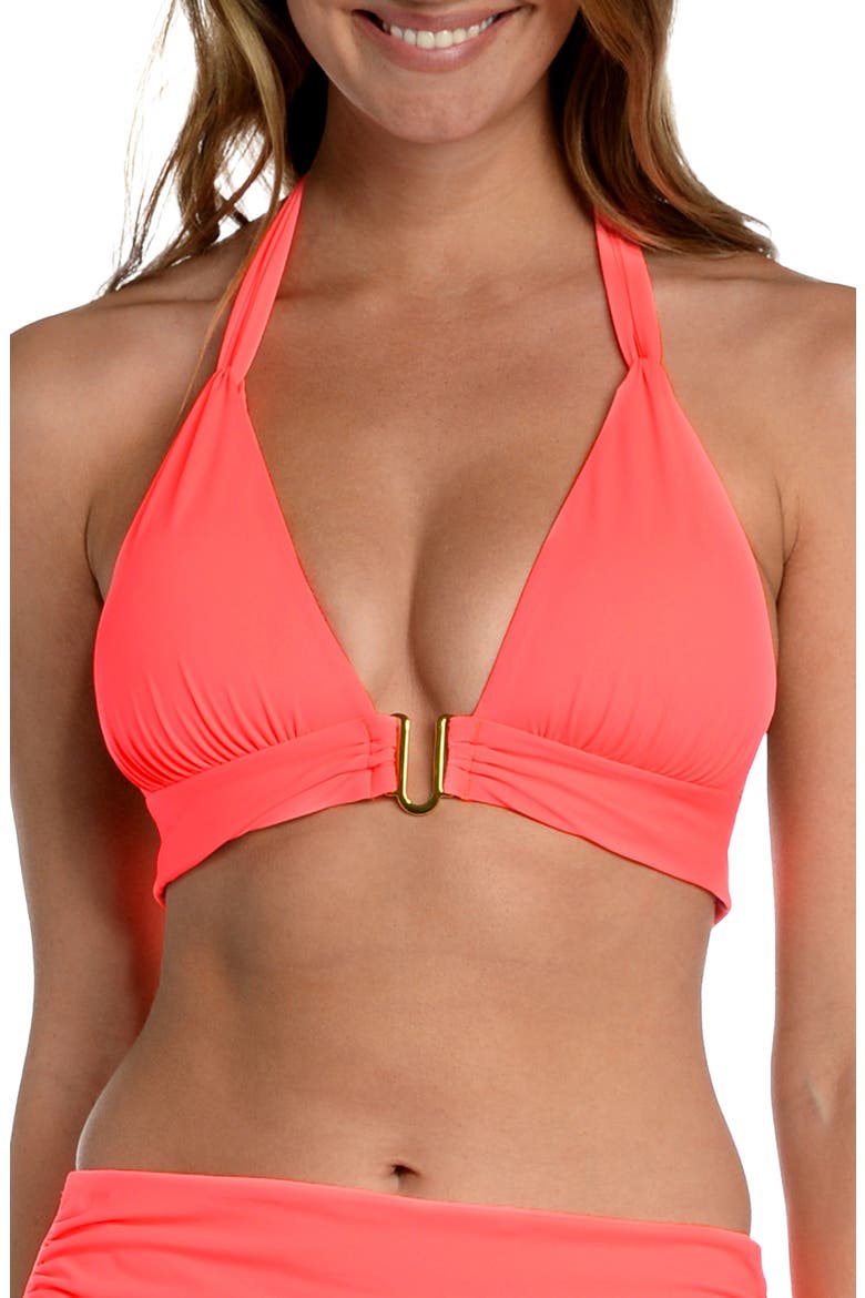 Island Goddess Shirred Strap Bikini Top, Main, color, HOT CORAL